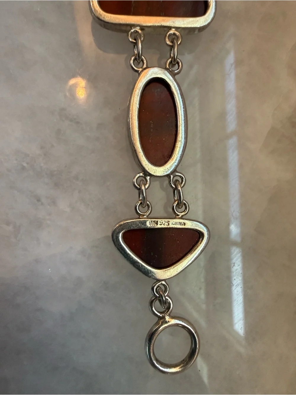 Artisan Red Jasper Cabochon Gemstone Link Bracelet In Sterling Silver